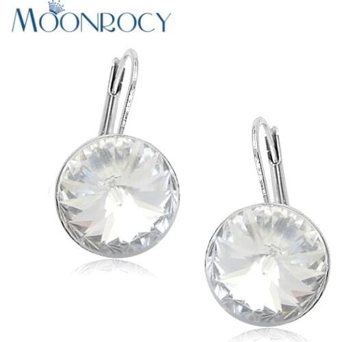 MOONROCY Silver Color Crystal Trendy Jewelry Wholesale Crystal Earrings for Women Round Earring Gift Dropshipping 11.11