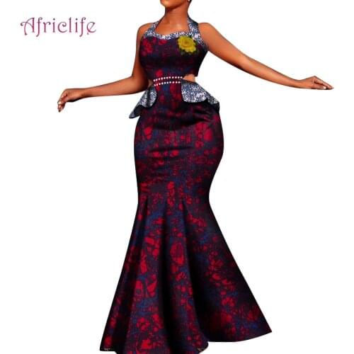 African Dresses for Women Party with Flower and Pearls Decoration WY7958