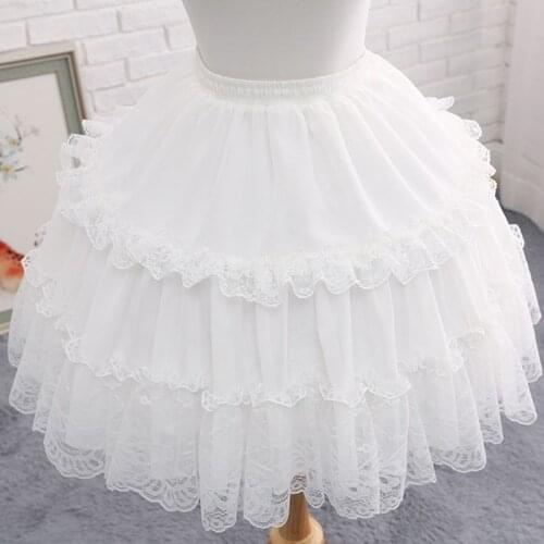 Women Girls Lolita Cosplay Short Petticoat Ruffles Floral Lace 2 Hoop Underskirt