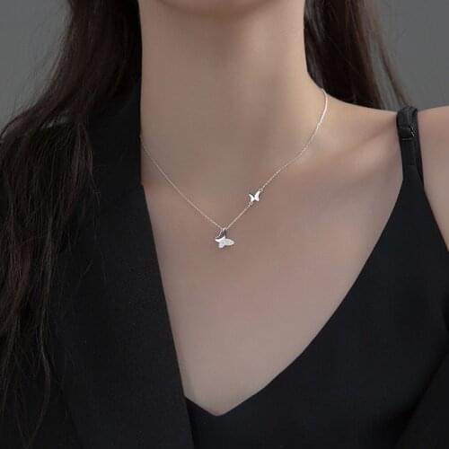 Enosola 925 Sterling Silver Necklace for Women Crystal Zircon Butterfly Clavicle Chains Minimalist Choker Collares Wedding Jewel