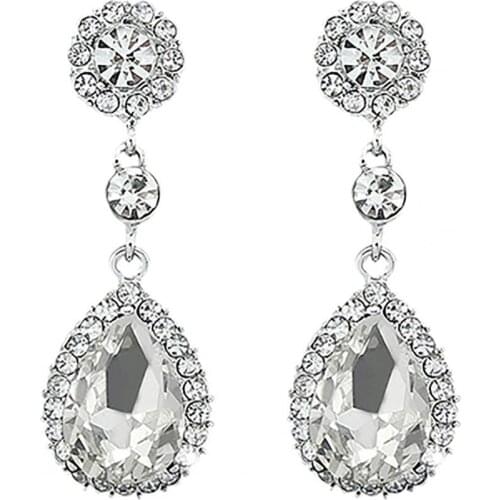 1 Pair of Earrings Women Luxury Dangle Fashion Shiny Water Drop Chandelier Earrings Rhinestone Eardrops Jewelry Gift for Daily