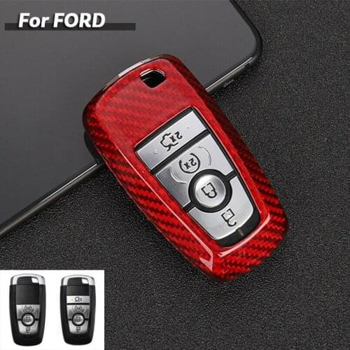 1 Pcs Red Carbon Fiber Car Smart Remote Key Fob Shell Case Holder Protector Fit For 2018 Ford Explorer EDGE Mustang