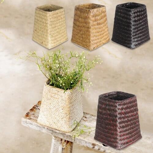 1PC Hanging Rattan Basket Seagrass Hand Knitting Garden Flower Vase Potted Wedding Home Decor Flower Basket Crafts