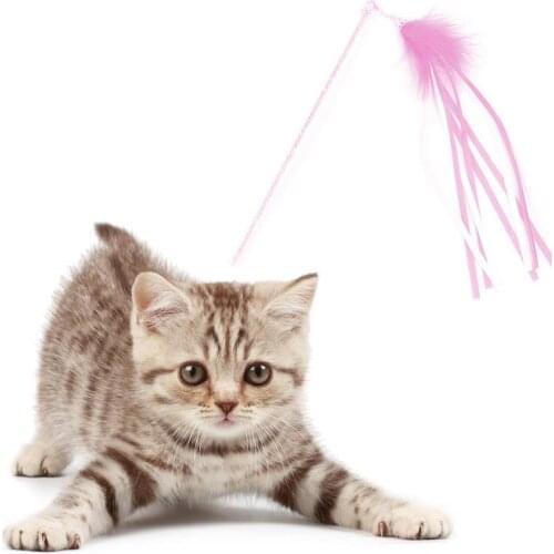 1pc Funny Tassel Stick Toys For Pet Cat Interactive Wand Kitten Teaser Fishing Wand Cat Ribbon Wand With Bell Pet Supplies