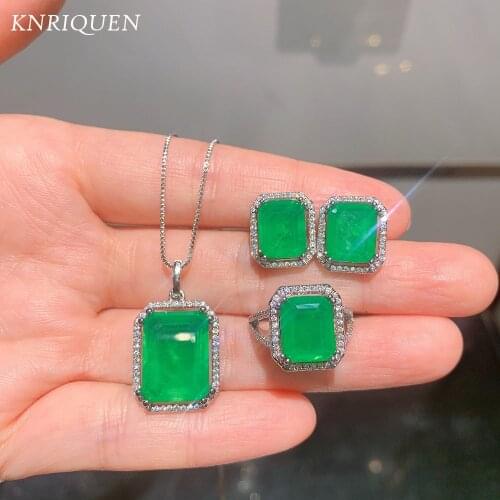2021 Trend Simulation Emerald Gemstone High Carbon Diamonds Earrings/Ring/Necklace for Women Wedding Jewelry Sets Wholesale