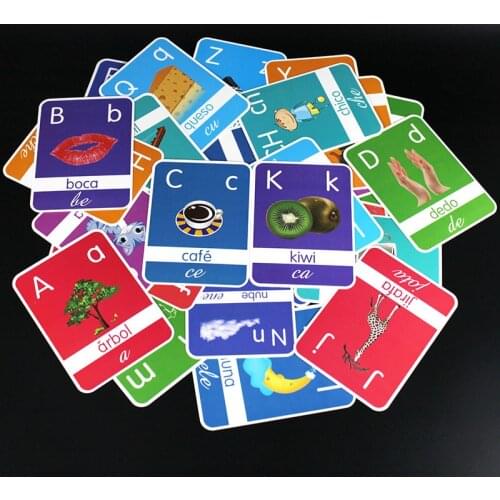 26Pcs ABC Spain kids Montessori Cards Kids Learning Spanish Words Paper flash Cards for Children Early Educational for Learn Toy