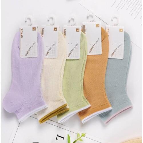 5 Pairs 1 Lot Women Cotton Socks Pack Summer Cute Candy Color Short Socks Set Ankle Socks Womens Thin Sock Slippers Girls Mujer