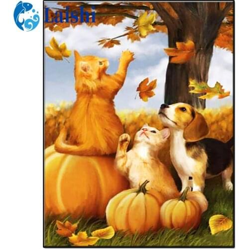 Maple leaves, kittens, puppies, pumpkins diamond painting round diamond embroidery mosaic home decoration handmade new year gift