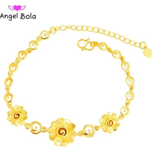 Arabian Luxury Gold Jewelry Peony Flower Shape Women Charm Lucky Bracelet Muslim Bride Wedding Party Holiday Gift Wholesale