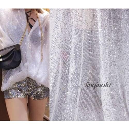 Sequined pleated light gold dress fabric dress handmade DIY stage background cloth