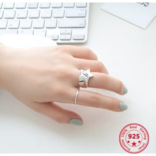 Pure 925 Silver European American New Design Creative Concise Geometric Star Rings Fine Jewelry