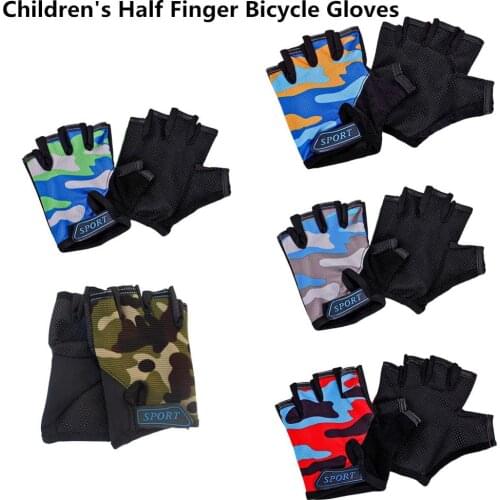 Childrens Half Finger Bicycle Gloves Elastic Breathable Anti-slip Camouflage Gloves Bike Gloves Riding Cycling Equipment