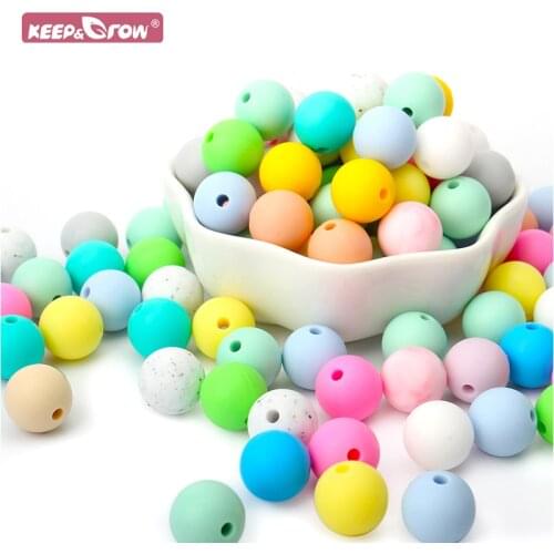 Keep&Grow 20PCS Silicone 15MM Round Beads Non-toxic Teething Products Baby Colorful Teether Safe DIY Pacifier Chain Accessories