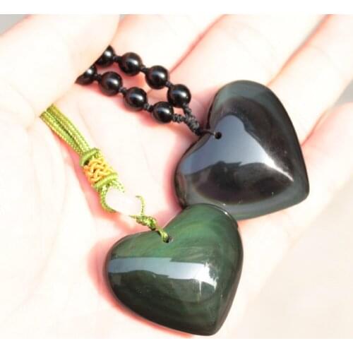Heart shape rainbow obsidian stone pendant natural stone pendant fox carved for woman for gift wholesale