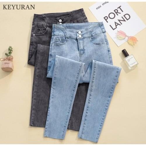 Fashion high-waist womens jeans 2021 new slim high-profile pencil pants stretch skinny pants Feet casual trousers Plus Size