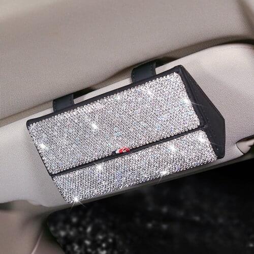Fashion Crystal Diamond Car Tissue Box for Sun Visor Auto Hanging Glasses Case Crown Sunshade Storage Box Auto Car Accessories