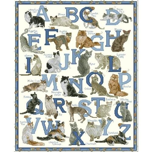 3TH Top Quality Lovely Beautiful Counted Cross Stitch Kit Cat Kitty Alphabet Dictionary Alphabetic List Letters