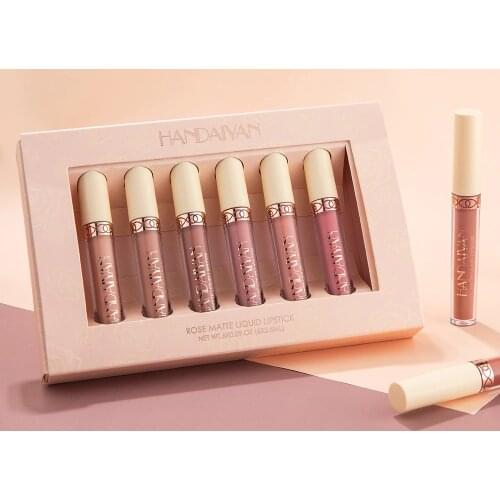 HANDAIYAN 6 Pieces/Set Rose Matte Liquid Lipstick Set Matte Lip Gloss Kit Nude Lipgloss Pigment Waterproof Makeup Cosmetics