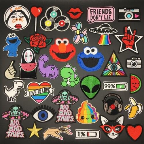 Anime Patches for Clothing Hippe Diy Iron on Embroidery Patches Appliques for Kids Clothes T-shirt Cartoon Badges Stripes