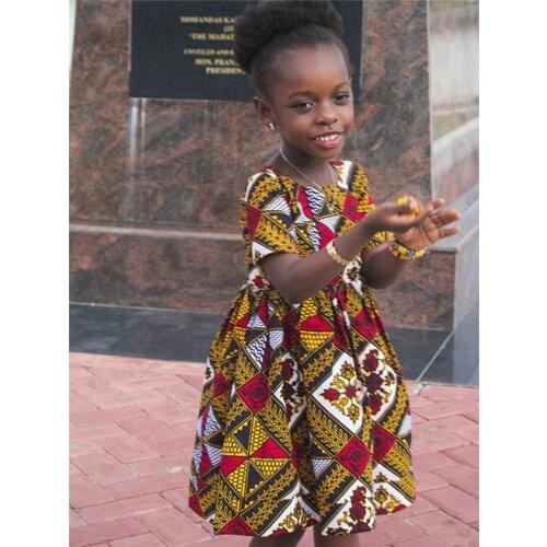 2020 NEW Summer African Clothes for Kids Girls Short Sleeve Dress Floral Vestidos Dashik Gift Party Vacation