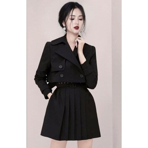 New Arrival Formal Skirt Suits for Women Belt Notched Slim Blazer Jackets and Mini Plaid Skirts Two Piece Set Female Outfit 2020