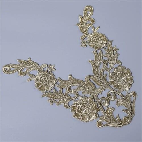 2Pairs gold silver New Arrival Lace Applique Flower Sewing Trims Wedding Decoration 9X 27CM BD0098