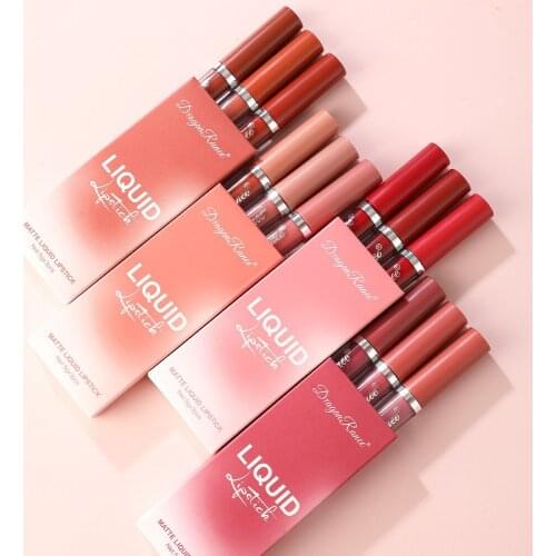 New Fashion 3 Colors Velvet Matte Lip Glaze Set Waterproof Liquid Lipstick Korean Style Female Lip Tint Cosmestics Mkaeup Set