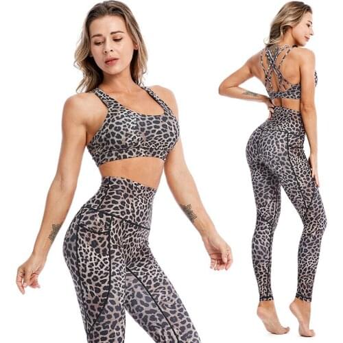 New Sports Fitness Set Women Printed Yoga Pants Cross-Beauty Back Bra Set Yoga Dress Girl