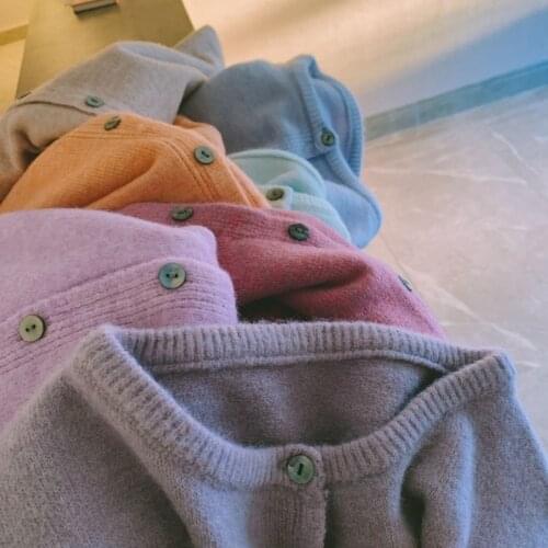 Obrix Soft Female Solid Color Cotton Cardigan Casual Style Basic Wardrobe Single Breasted O-Neck Cute Sweater For Women