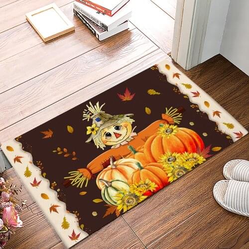 Autumn Pumpkin Maple Leaf Scarecrow Doormat for Entrance Door Bathroom Hallway Non-Slip Rugs Home Decor Kitchen Mats