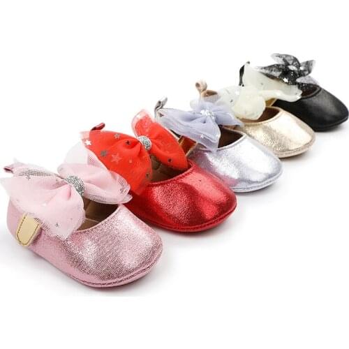 0-1 Years Old Half Rubber Sole Red Princess Shoes Solid Bow Decoration Prewalker for Babies