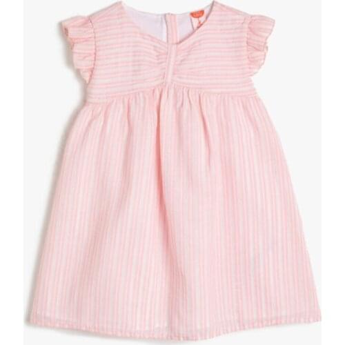 Baby girl White Striped Dress 0 ymg89211zw Cotton Short Sleeve Bike Collar Pink