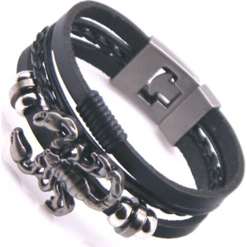 Woven Leather Rope Wrapping Special Style Classic Multi-layer Buckle Mens Leather Bracelet 21cm Mens Christmas Gifts