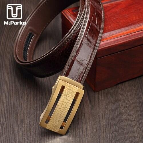 McParko Luxury Crocodile leather Belt For Men Fashion Stainless Steel buckle free belt Gold Automatic Waist Belt Genuine Leather