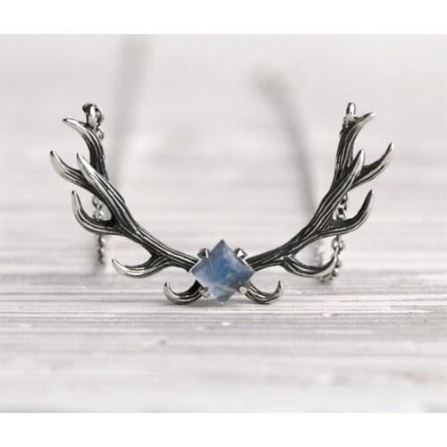 Deer Antler Moonstone Necklace Horns Boho Elk Jewelry Animal Christmas Gift for Her Reindeer Head Bridesmaid Antler JKL4F24