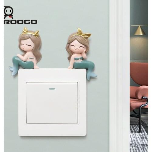 ROOGO Cute Cartoon Mermaid Switch Stickers Home Livingroom and Children Bedroom Wall Stickers Decoration Ornaments