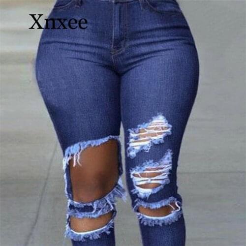 Hole Jeans Woman Skinny Ripped pants For Women Boyfriend Jeans For Women Stretch Ripped Blue Jeans Plus Size autumn High Waist