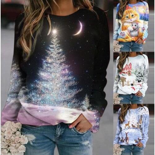 S-3XL Autumn and winter long-sleeved ladies Christmas print casual sweatshirt pullover sweater T-shirt la casa de papel warm F4