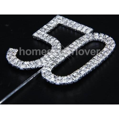 Silver Crystal Rhinestone 50th Anniversary Wedding Birthday Number Cake Topper