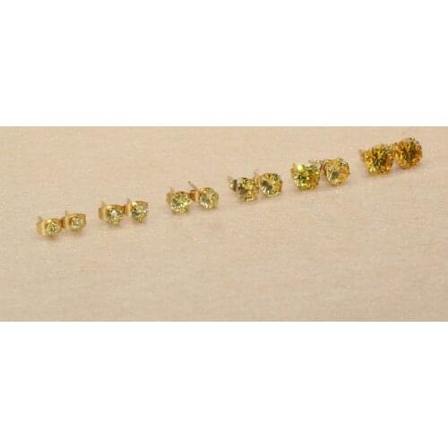 Size 3mm to 8mm 316L Stainless Steel Golden Color Round Zircon Stud Earrings No Fade Allergy Free Brief Jewelry