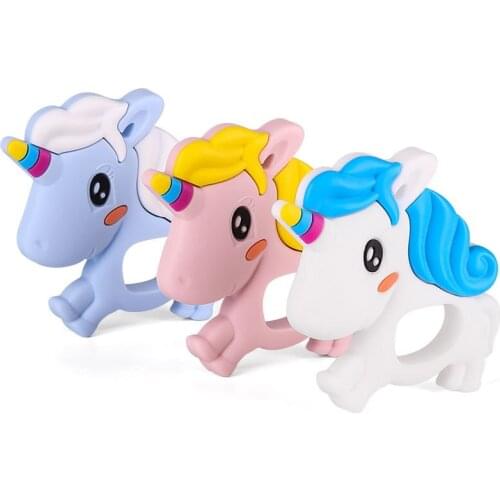Cartoon Unicorn baby Teether stick Food Silicone Sensory Soother Teething Chew animal Toy Relieve teeth
