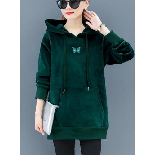 OUMENGKA Women Casual Sweatshirts Warm Double Velvet Long Sleeve Oversize Hoodies Tops Autumn Winter Thick Pullover Tops S-4XL