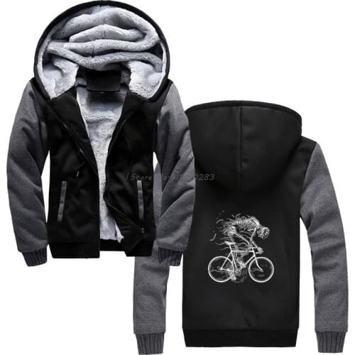 Ride Like Hell Skeleton Skull Bike Cycle Hoodie Men Hoodies Winter Thick Hooded Sweatshirt Streetwear