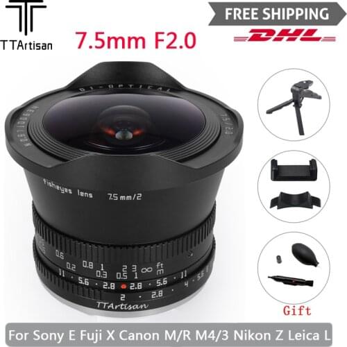 TTArtisan 7.5mm F2.0 APS-C Manual Focus Fisheye Camera Lens For Sony E Fuji X Canon M/R M4/3 Nikon Z Leica L Mount Camera