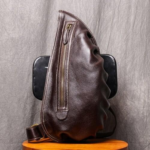 Unique Vintage Chest bag For Men Crossbody Casual Shoulder Brown/Coffee Sling High Quality Genuine Leather bag For phone