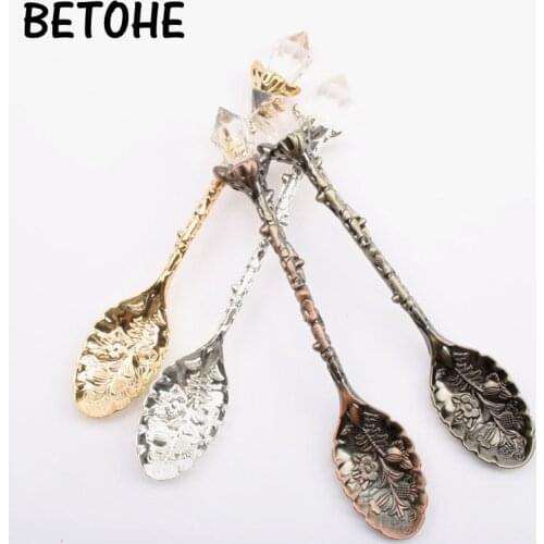 BETOHE Vintage Crystal Small Spoon Handle Magic Coffee Spoon Ice Cream Spoon