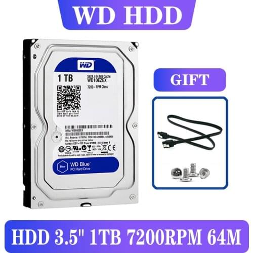 WD HDD BLUE 1TB Internal Hard Drive Disk 3.5" 7200RPM 64M Cache SATA III 6Gb/s 1000GB PC HDD HD Harddisk for Desktop Computer