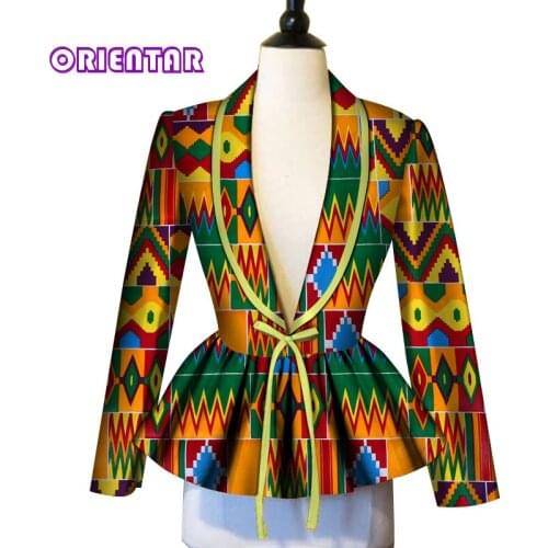 Women Sexy African Tops Deep V-neck Long Sleeve Cotton Coat Tops Women Bazin Riche Traditional African Clothes Coats WY3748