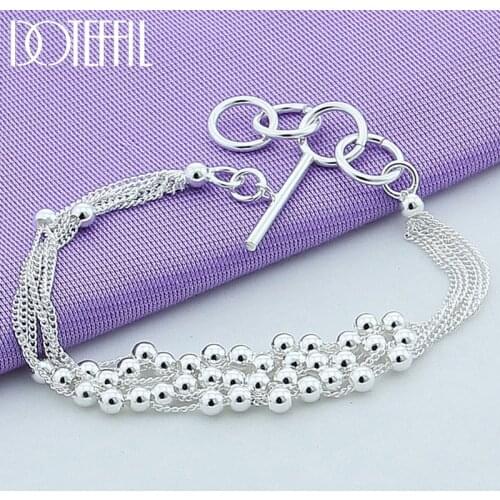 DOTEFFIL 925 Sterling Silver Matte Beads Chain Bracelet For Women Fashion Charm Wedding Engagement Party Jewelry