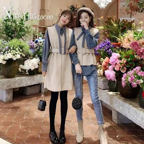 2020 New Autumn Winter Women Sets Bowknot Blouse And Woolen Outwear Female Sets